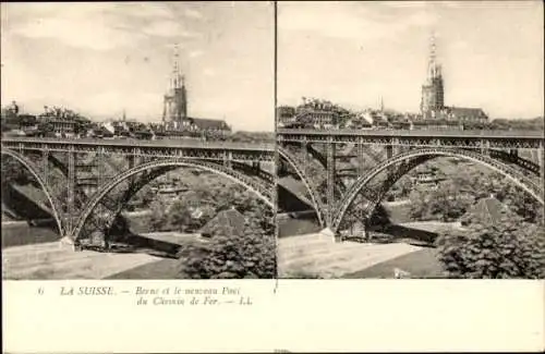 Stereo Ak Bern Stadt Schweiz, Neue Eisenbahnbrücke