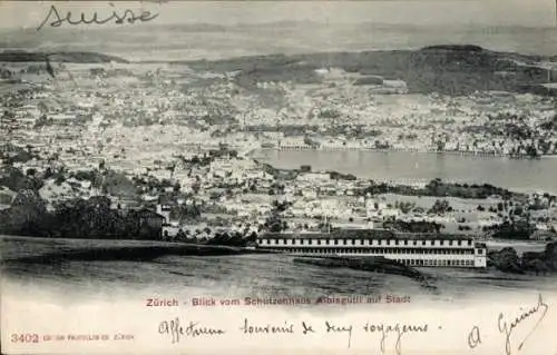 Ak Zürich Stadt Schweiz, Gesamtansicht, Blick vom Schützenhaus Albisgütli