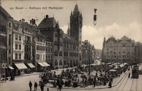 Ak Basel Basel Stadt Schweiz, Rathaus und Marktplatz