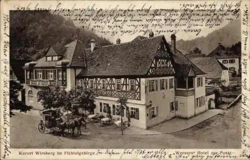 Ak Wirsberg im Fichtelgebirge, Werners Hotel Zur Post, Kutsche