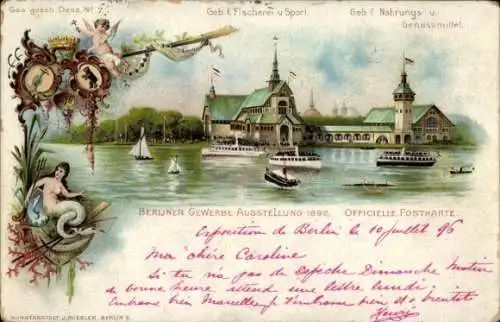 Litho Berlin Treptow, Gewerbeaustellung 1896, Gebäude für Fischerei und Sport, Nahrungsmittel