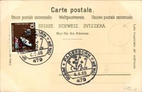 Wappen Litho Basel Stadt Schweiz, Teilansicht, Brücke