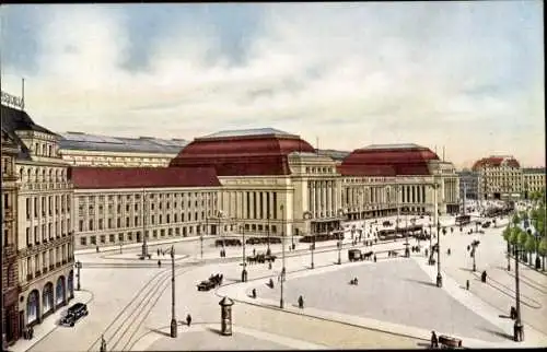 Künstler Ak Leipzig in Sachsen, Hauptbahnhof, Straßenseite