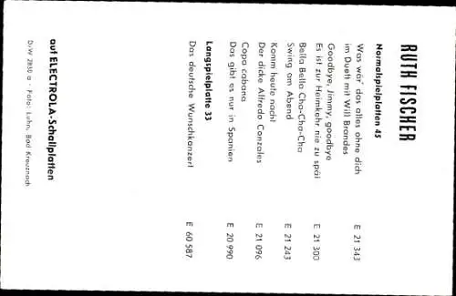 Ak Sängerin Ruth Fischer, Portrait, Autogramm