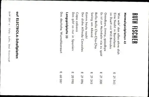 Ak Sängerin Ruth Fischer, Portrait, Autogramm