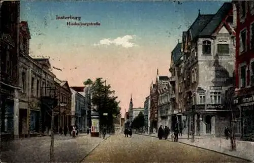 Ak Tschernjachowsk Insterburg Ostpreußen, Hindenburgstraße, Geschäfte