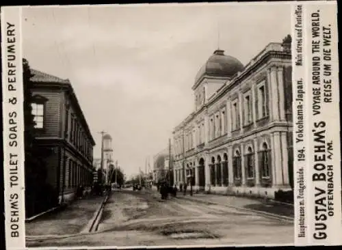 Foto Yokohama Japan, Hauptstraße mit Postgebäude, Gustav Boehm's Toilet Soaps