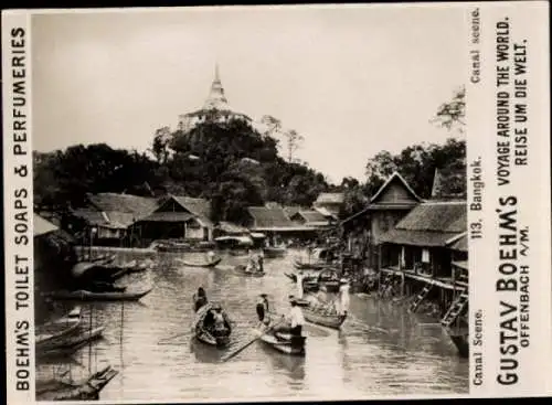 Foto Bangkok Thailand, Canalszene, Ortspartie, Reklame Gustav Boehm's Toilet Soaps