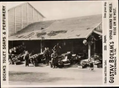 Foto Japan, Gemüse und Früchte Laden, Reklame Gustav Boehm's Toilet Soaps