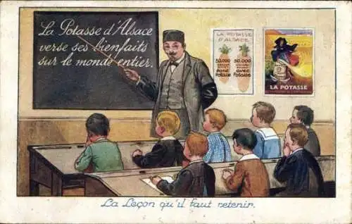 Künstler Ak La Lecon qu'il faut retenir, la Potasse d'Alsace,Kinder in der Schule,Lehrer,Düngemittel