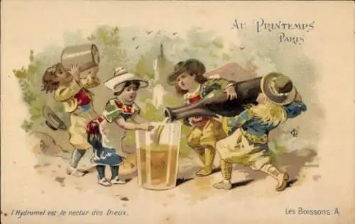 Künstler Litho Au Printemps, Paris, L'Hydromel est le nectar des Dieux, Les Boissons, Reklame