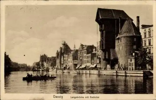 Ak Gdańsk Danzig, Langebrücke mit Krantor