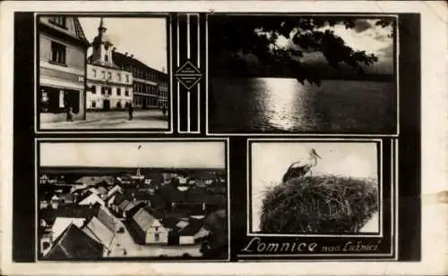 Ak Lomnice nad Lužnicí Lomnitz an der Lainsitz Südböhmen, Teilansichten, Storchennest