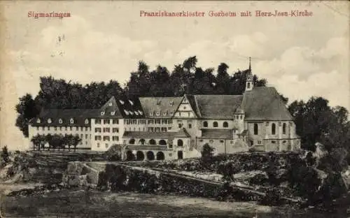 Ak Sigmaringen an der Donau, Franziskanerkloster Gorheim mit Herz Jesu Kirche