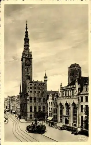 Ak Gdańsk Danzig, Rathaus und Artushof, Straßenansicht