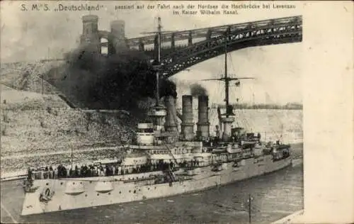 Ak Deutsches Kriegsschiff, SMS Deutschland, Levensauer Hochbrücke