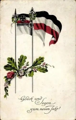 Ak Glückwunsch Neujahr, Patriotik Kaiserreich, Fahnen