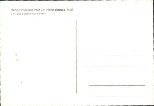 Ak Bundesminister Horst Ehmke, MdB, Chef des Bundeskanzleramtes, Autogramm