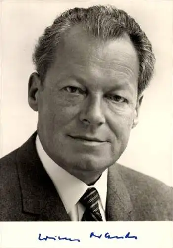 Ak Willy Brandt, Vorsitzender der SPD, Bundeskanzler, Portrait, Autogramm