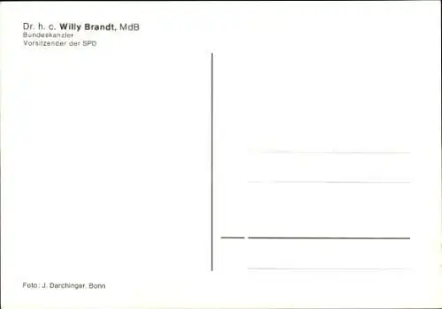 Ak Willy Brandt, Vorsitzender der SPD, Bundeskanzler, Portrait, Autogramm