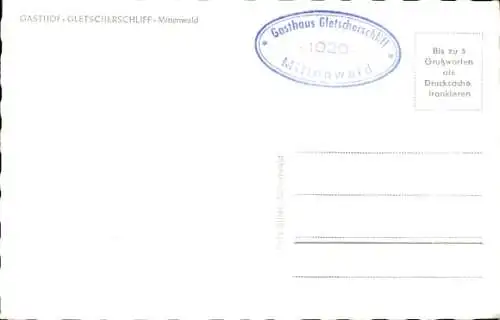 Ak Mittenwald in Oberbayern, Gasthof Gletscherschliff