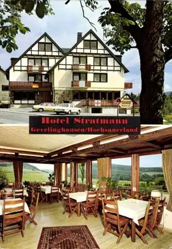 Ak Gevelinghausen Olsberg im Sauerland, Hotel Stratmann, Außenansicht, Speiseraum