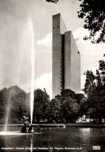 Ak Düsseldorf am Rhein, Grüner Junge, Hochhaus der Phoenix-Rheinrohr A.G., Thyssen-Haus