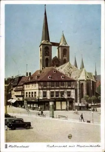 Ak Halberstadt Sachsen Anhalt, Fischmarkt mit Martinikirche, Aus deutschen Landen