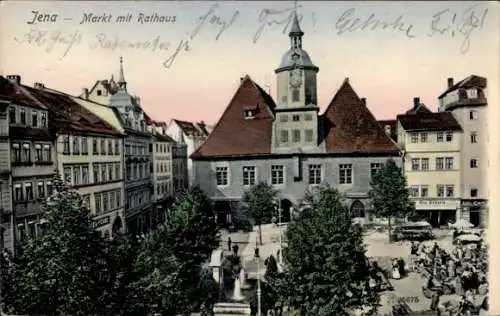 Ak Jena in Thüringen, Markt mit Rathaus, Geschäft Otto Scharfe