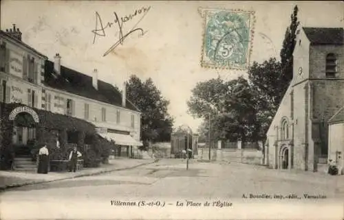 Ak Villennes sur Seine Yvelines, Place de l’Eglise