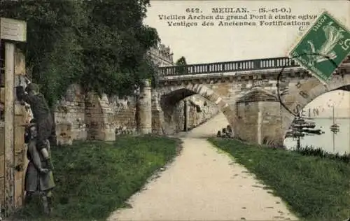 Ak Meulan und Yvelines, Alte Bögen des Grand Pont