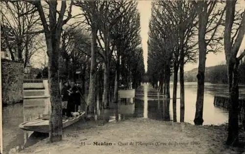 Ak Meulan en Yvelines, Quai de l'Hospice, Überschwemmung 1910, Hochwasser