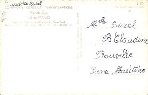 Ak Passagierschiff Ile de France, CGT