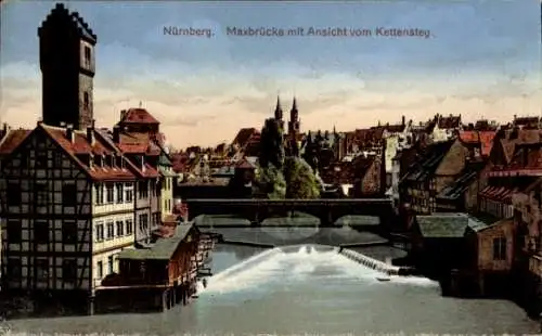 Ak Nürnberg in Mittelfranken, Maxbrücke mit Ansicht vom Kettensteg