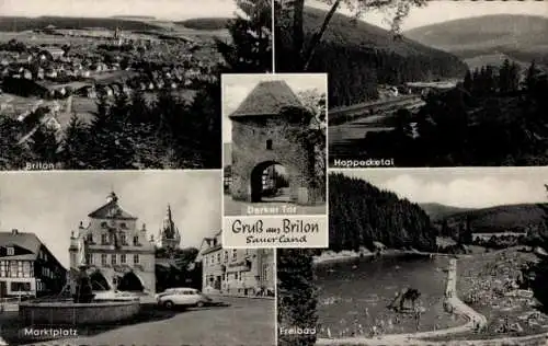 Ak Brilon im Sauerland, Derker Tor, Hoppecketal, Marktplatz, Freibad