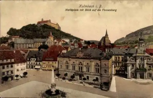 Ak Kulmbach in Oberfranken, Marktplatz, Blick auf die Plassenburg