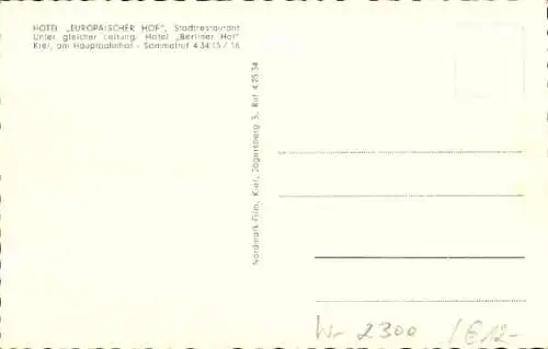 Ak Kiel in Schleswig Holstein, Hotel Europäischer Hof am Hauptbahnhof, Innenansicht