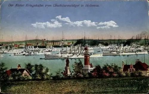 Ak Holtenau Kiel, Kieler Kriegshafen vom Leuchturmshügel, Kaiserliche Marine
