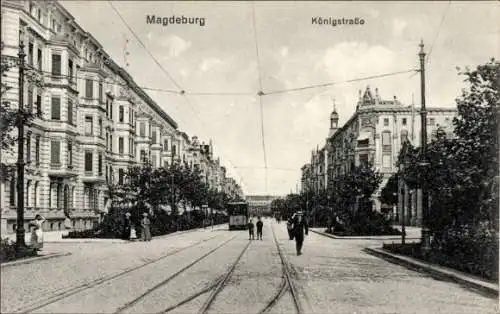 Ak Magdeburg an der Elbe, Königstraße, Straßenbahn