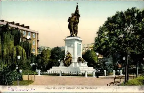 Ak Lisboa Lissabon Portugal, Praca de D. Luiz I., Estatua Sa da Bandeira