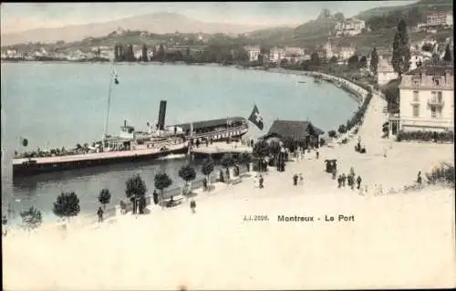 Ak Montreux Kanton Waadt,Teilansicht der Stadt mit Hafen und MS Bonivard