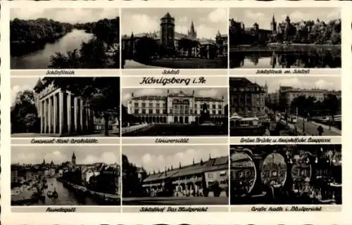 Ak Kaliningrad Königsberg Ostpreußen, Schlossteich, Schloss, Universität, Grüne Brücke, Blutgericht