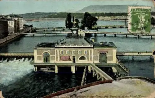 Ak Genève Genf Schweiz, Panorama des Ponts des Bergues et du Mont Blanc