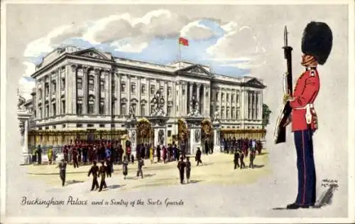 Künstler Ak City of Westminster London England, Buckingham Palace, Scots Guards