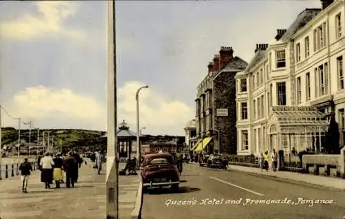 Ak Penzance Cornwall England, Queen's Hotel, Promenade
