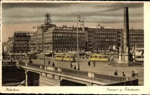 Ak København Kopenhagen Dänemark, Frihedsstøtten, Straßenbahnen