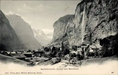 Ak Lauterbrunnen Kanton Bern, Kirche, Staubbach