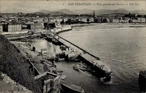 Ak Donostia San Sebastián Baskenland, Gesamtansicht des Hafens