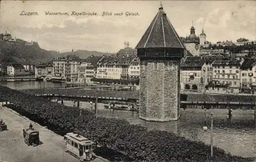 Ak Luzern Stadt Schweiz, Wasserturm, Kapellbrücke, Gütsch