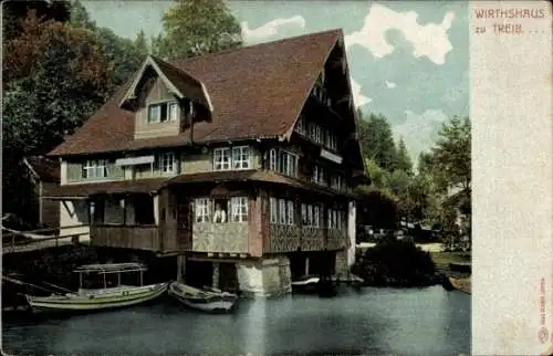 Ak Treib Seelisberg Kanton Uri, Das Wirtshaus am Wasser, Boote